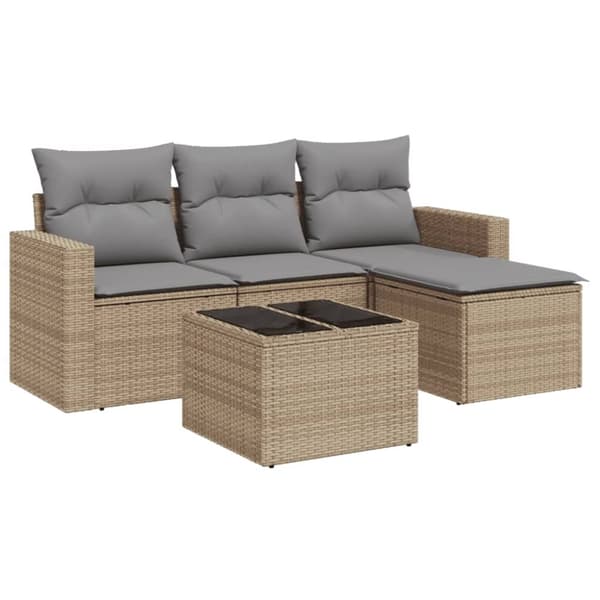 vidaXL sofasæt til haven 5 dele med hynder polyrattan beige