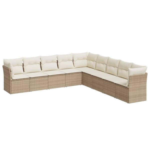 vidaXL Soffgrupp för trädgården med dynor 9 delar beige konstrotting