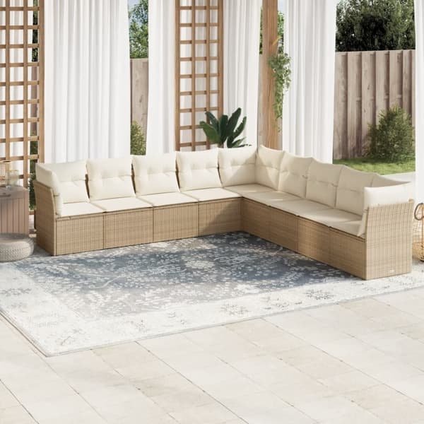 vidaXL Soffgrupp för trädgården med dynor 9 delar beige konstrotting
