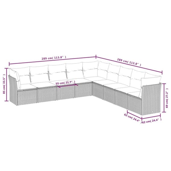 vidaXL sofasæt til haven 9 dele med hynder polyrattan beige