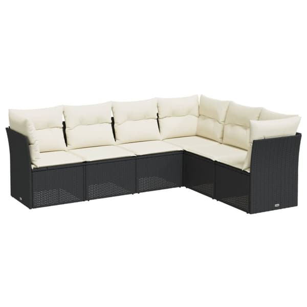 vidaXL sofasæt til haven 6 dele med hynder polyrattan sort