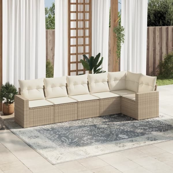 vidaXL sofasæt til haven 6 dele med hynder polyrattan beige
