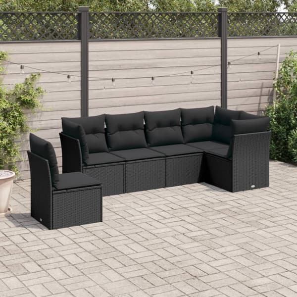 vidaXL sofasæt til haven 6 dele med hynder polyrattan sort