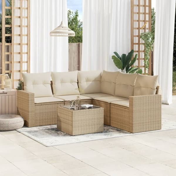vidaXL sofasæt til haven 6 dele med hynder polyrattan beige