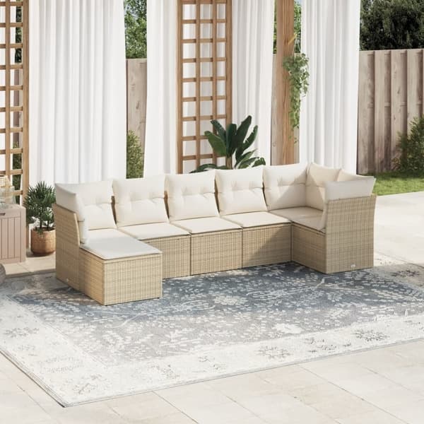 vidaXL sofasæt til haven 7 dele med hynder polyrattan beige
