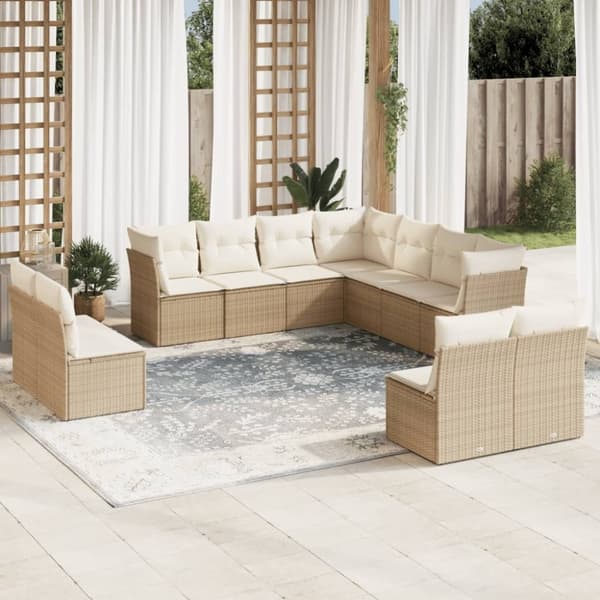 vidaXL sofasæt til haven 11 dele med hynder polyrattan beige