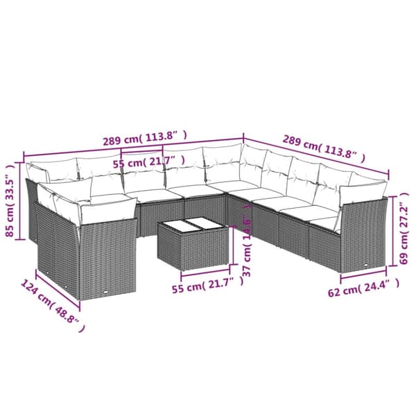 vidaXL sofasæt til haven 12 dele med hynder polyrattan sort