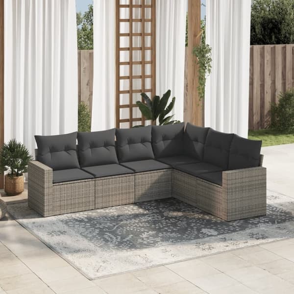 vidaXL sofasæt til haven 6 dele med hynder polyrattan grå