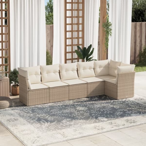 vidaXL sofasæt til haven 6 dele med hynder polyrattan beige