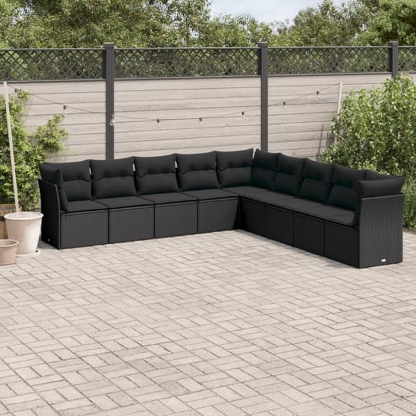 vidaXL sofasæt til haven 9 dele med hynder polyrattan sort