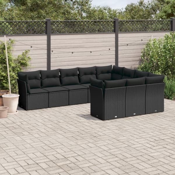 vidaXL sofasæt til haven 10 dele med hynder polyrattan sort