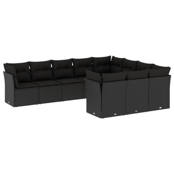 vidaXL sofasæt til haven 10 dele med hynder polyrattan sort