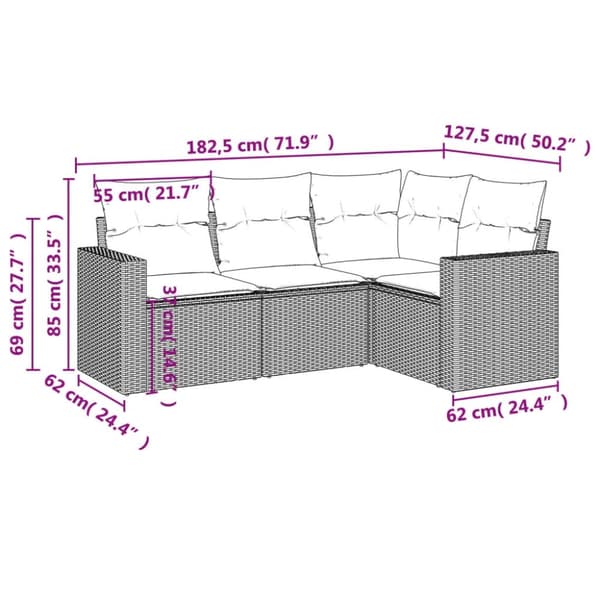 vidaXL sofasæt til haven 4 dele med hynder polyrattan beige