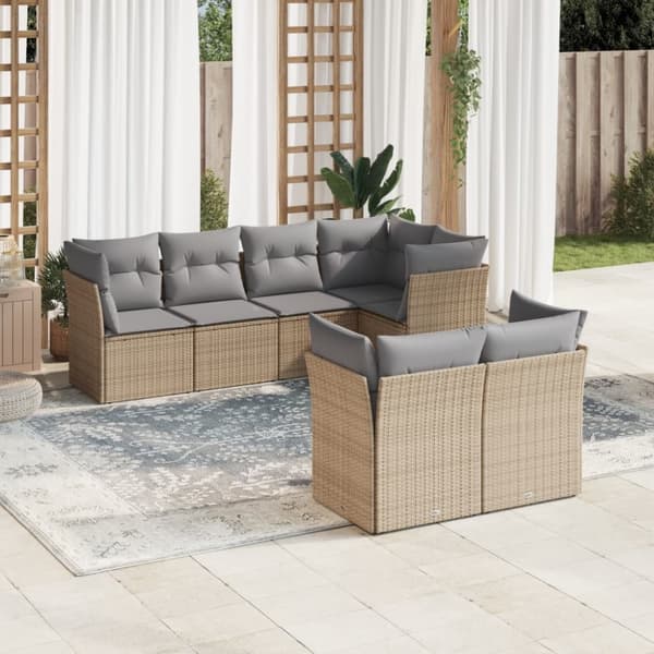 vidaXL sofasæt til haven 7 dele med hynder polyrattan beige