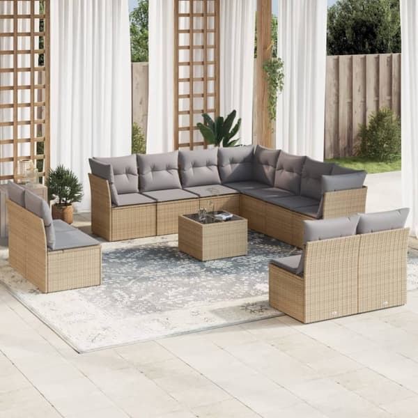 vidaXL sofasæt til haven 12 dele med hynder polyrattan beige