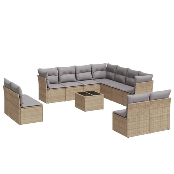 vidaXL sofasæt til haven 12 dele med hynder polyrattan beige