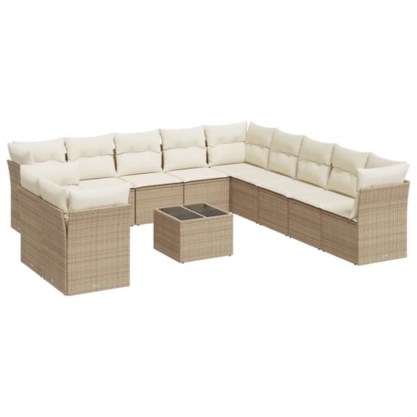 vidaXL sofasæt til haven 12 dele med hynder polyrattan beige