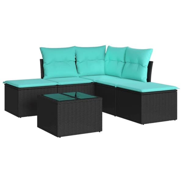 vidaXL sofasæt til haven 6 dele med hynder polyrattan sort