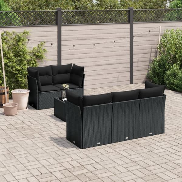 vidaXL sofasæt til haven 6 dele med hynder polyrattan sort