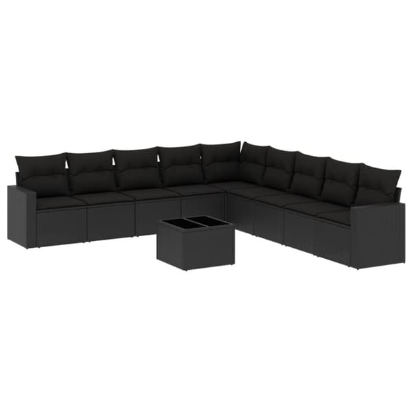 vidaXL sofasæt til haven 10 dele med hynder polyrattan sort
