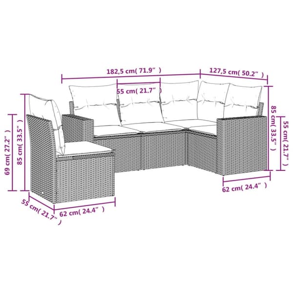 vidaXL sofasæt til haven 5 dele med hynder polyrattan beige