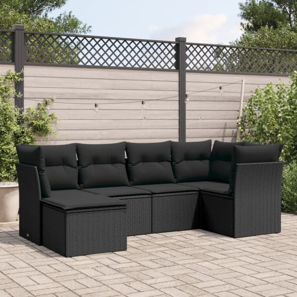 vidaXL sofasæt til haven 6 dele med hynder polyrattan sort