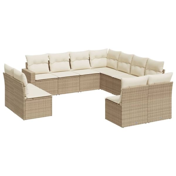 vidaXL sofasæt til haven 11 dele med hynder polyrattan beige