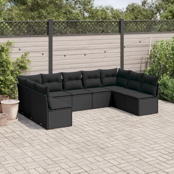 vidaXL sofasæt til haven 9 dele med hynder polyrattan sort