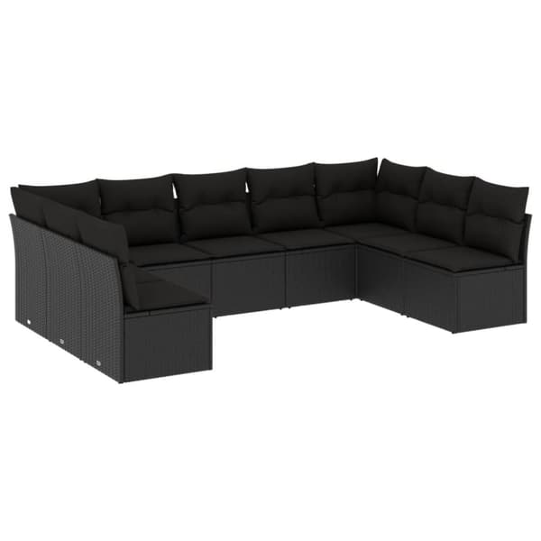 vidaXL sofasæt til haven 9 dele med hynder polyrattan sort