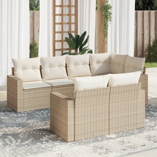 vidaXL sofasæt til haven 7 dele med hynder polyrattan beige