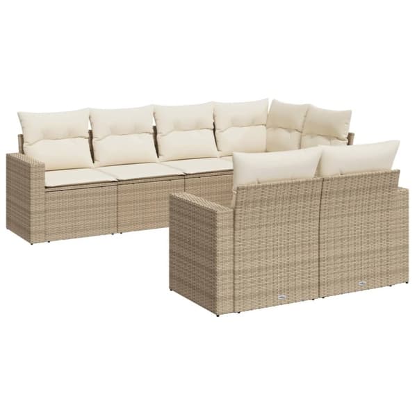 vidaXL sofasæt til haven 7 dele med hynder polyrattan beige