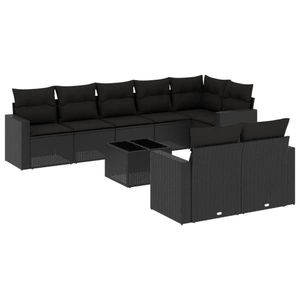 vidaXL sofasæt til haven 9 dele med hynder polyrattan sort