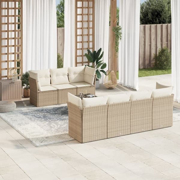 vidaXL sofasæt til haven 8 dele med hynder polyrattan beige