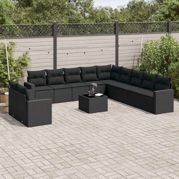 vidaXL sofasæt til haven 12 dele med hynder polyrattan sort