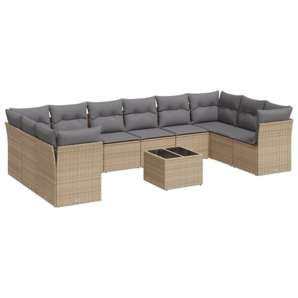 vidaXL sofasæt til haven 11 dele med hynder polyrattan beige