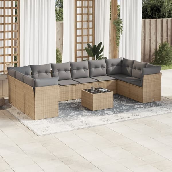 vidaXL sofasæt til haven 11 dele med hynder polyrattan beige