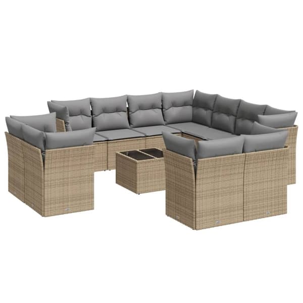 vidaXL sofasæt til haven 12 dele med hynder polyrattan beige