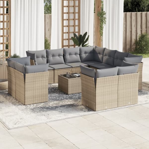 vidaXL sofasæt til haven 12 dele med hynder polyrattan beige