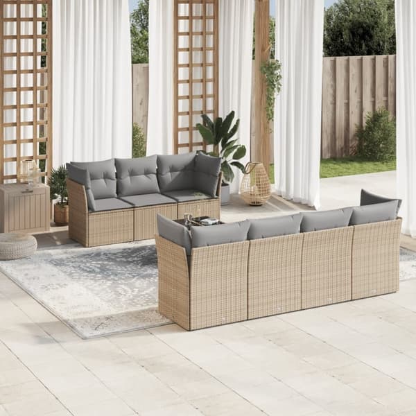 vidaXL sofasæt til haven 8 dele med hynder polyrattan beige