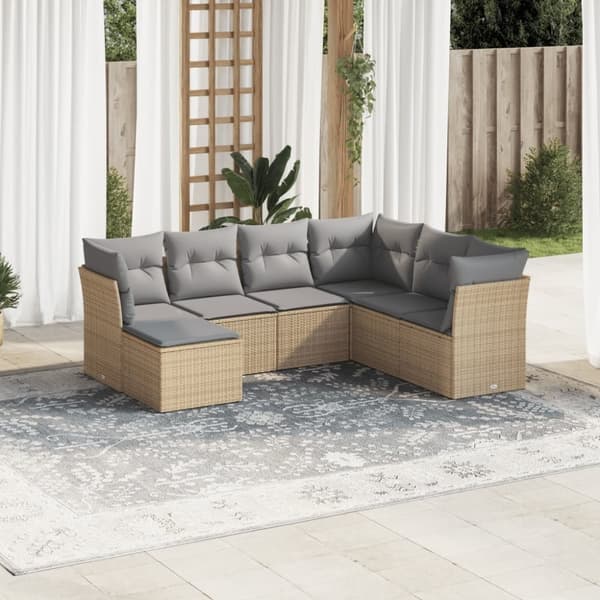 vidaXL sofasæt til haven 7 dele med hynder polyrattan beige