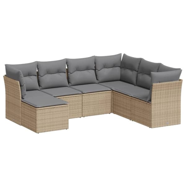 vidaXL sofasæt til haven 7 dele med hynder polyrattan beige
