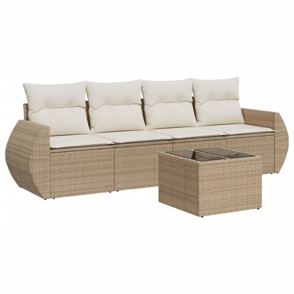 vidaXL sofasæt til haven 5 dele med hynder polyrattan beige