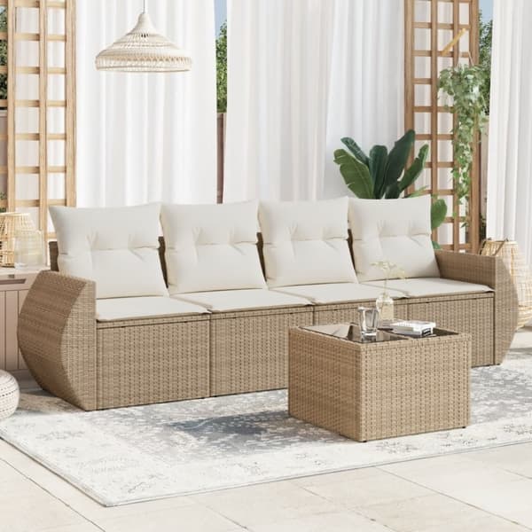 vidaXL sofasæt til haven 5 dele med hynder polyrattan beige