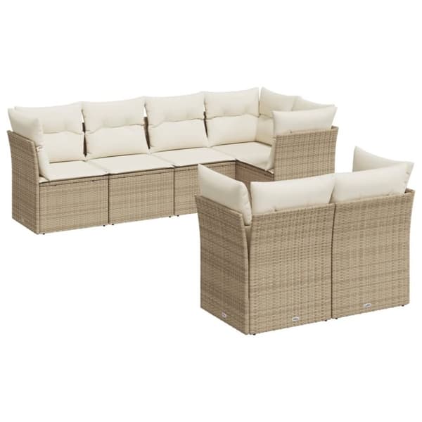 vidaXL sofasæt til haven 7 dele med hynder polyrattan beige