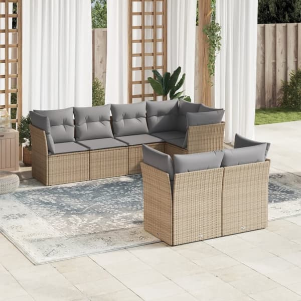 vidaXL sofasæt til haven 7 dele med hynder polyrattan beige