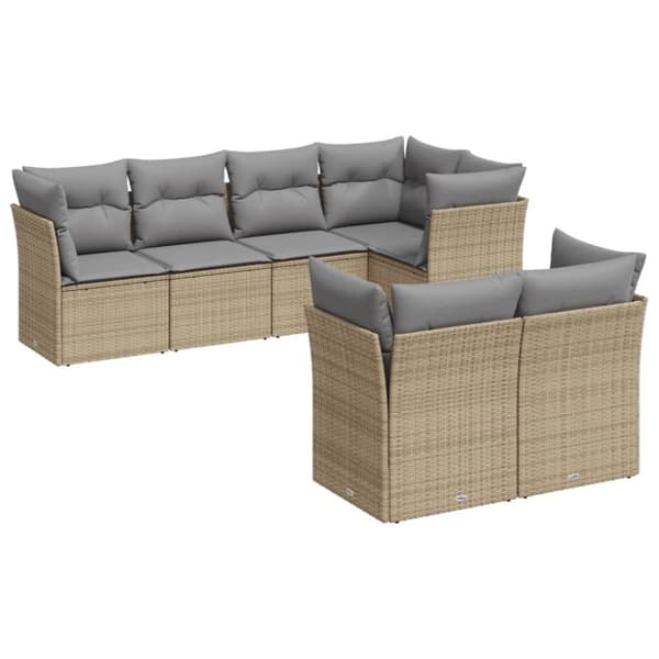 vidaXL sofasæt til haven 7 dele med hynder polyrattan beige