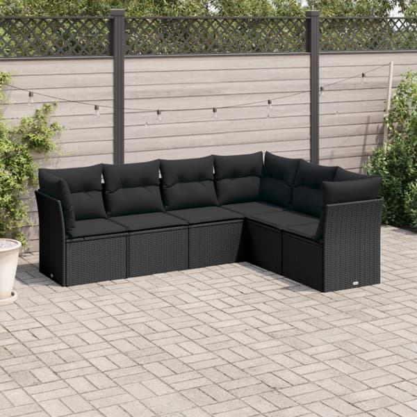 vidaXL sofasæt til haven 6 dele med hynder polyrattan sort
