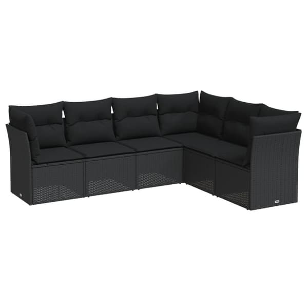 vidaXL sofasæt til haven 6 dele med hynder polyrattan sort