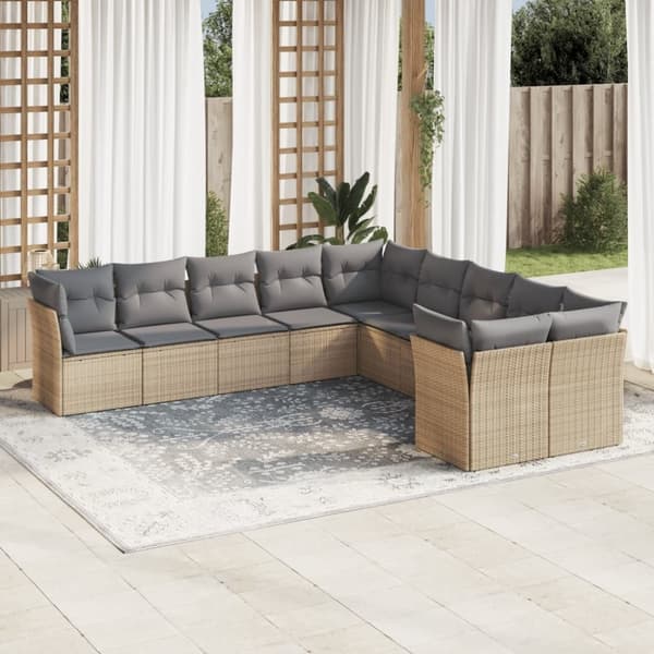 vidaXL Soffgrupp för trädgård med dynor 10 delar beige konstrotting