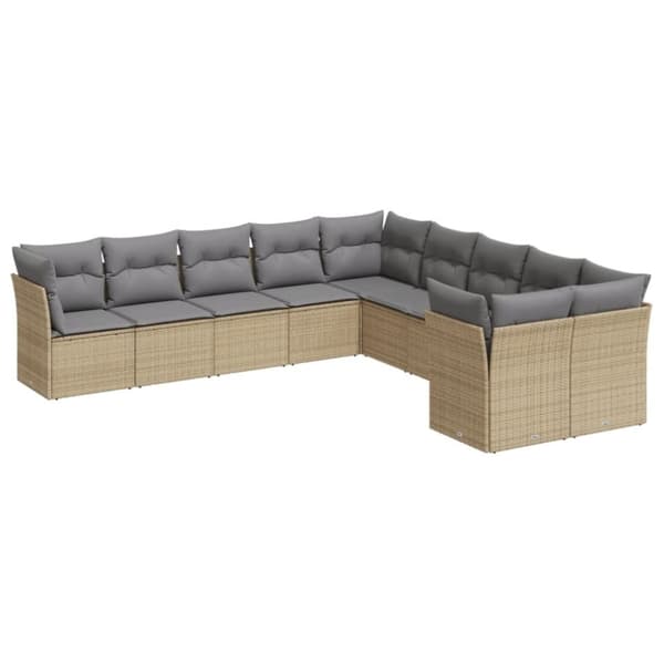vidaXL Soffgrupp för trädgård med dynor 10 delar beige konstrotting